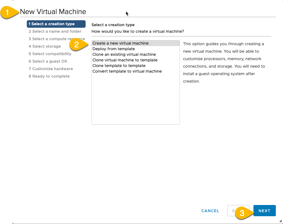 New Virtual Machne wizard window